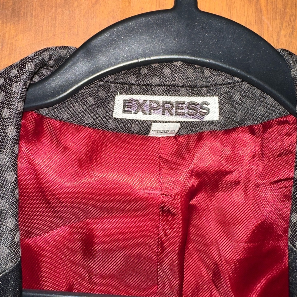 Express Black and Gray Polka Dot Tuxedo Blazer - Picture 3 of 4
